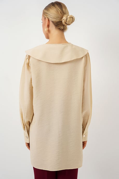 Lange lockere Bluse mit Baby-Kragen und Schleifendetail - Image 6