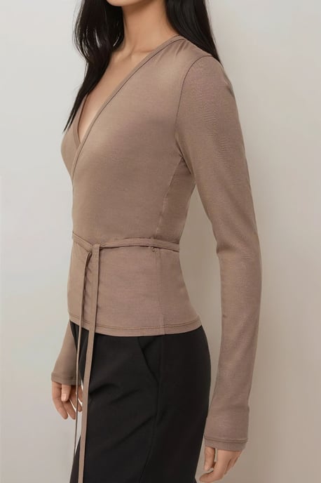Weiche Touch Strick V-Ausschnitt Langarm Viskose Bluse - Image 3