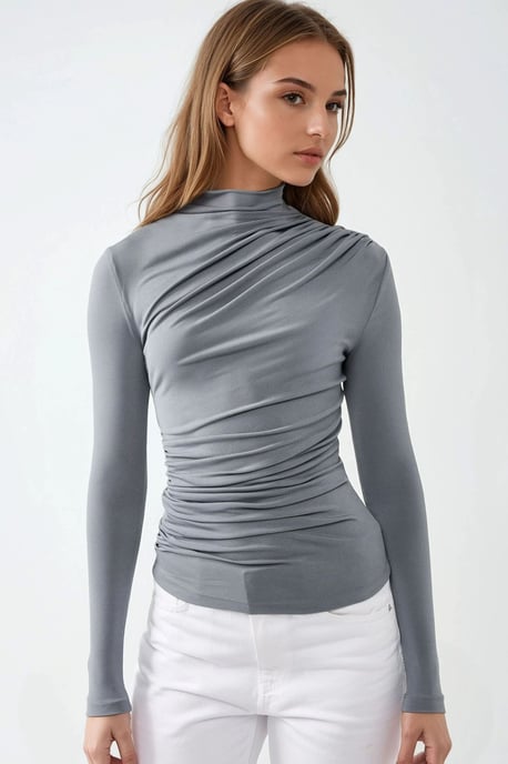 Bluse mit hohem Kragen und Drapierungsdetails - Image 2