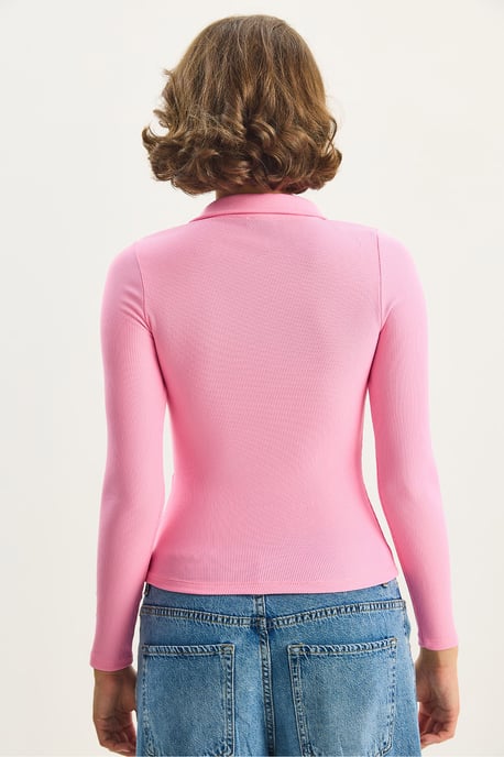 Bianco Lucci Slim-fit Bluse mit Reißverschlusskragen - Rosa - Image 6