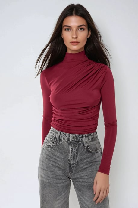 Hochkragen-Bluse mit Drapierung - Image 2