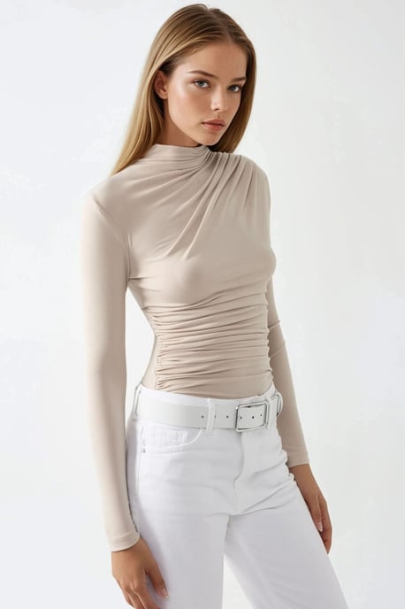 Bluse mit hohem Kragen und Drapierungsdetails - Image 3