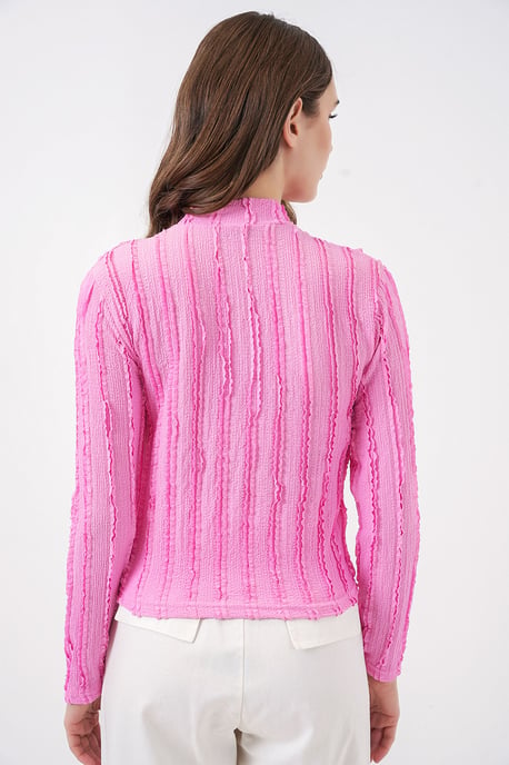 Strukturierte Slim-Fit Halbhochkragenbluse - Image 6