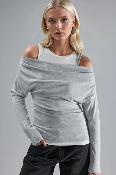 Weiche Touch Rundhals Langarm Doppel-Lagen Strickbluse - Image 1