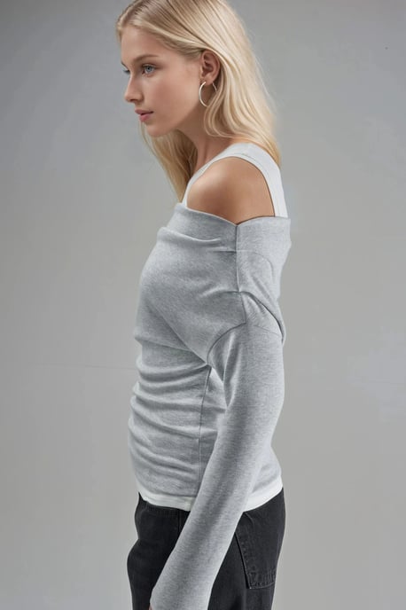 Weiche Touch Rundhals Langarm Doppel-Lagen Strickbluse - Image 2