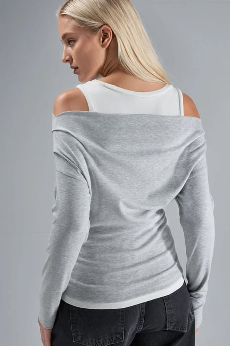 Weiche Touch Rundhals Langarm Doppel-Lagen Strickbluse - Image 3