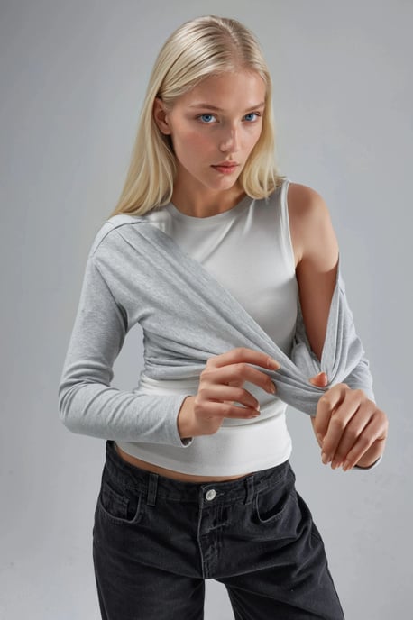 Weiche Touch Rundhals Langarm Doppel-Lagen Strickbluse - Image 4