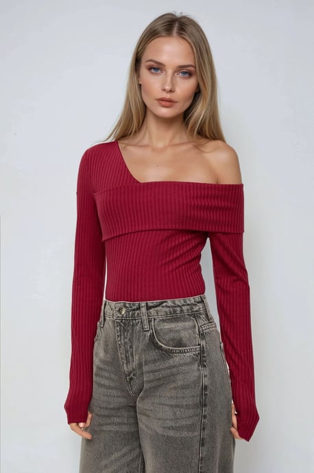 Asymmetrisches Hals-Texturiertes Stricktop - Image 2
