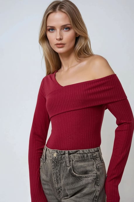 Asymmetrisches Hals-Texturiertes Stricktop - Image 3