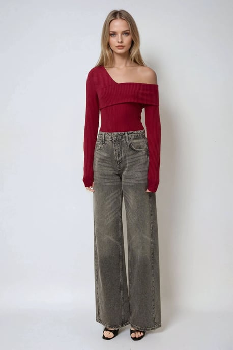 Asymmetrisches Hals-Texturiertes Stricktop - Image 4
