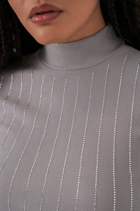 Gestreifter Halbturtleneck Langarm-Top mit Stein-Detail - Image 6