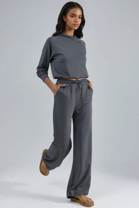 Modal Touch Halbkragenbluse & Elastische Taillenhose - Image 2