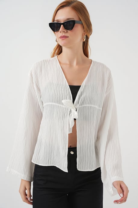 V-Ausschnitt Bluse mit Schleife - Image 1