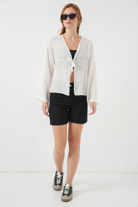 V-Ausschnitt Bluse mit Schleife - Image 2