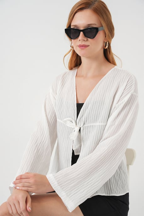 V-Ausschnitt Bluse mit Schleife - Image 3
