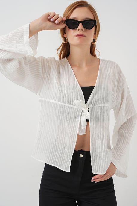 V-Ausschnitt Bluse mit Schleife - Image 4