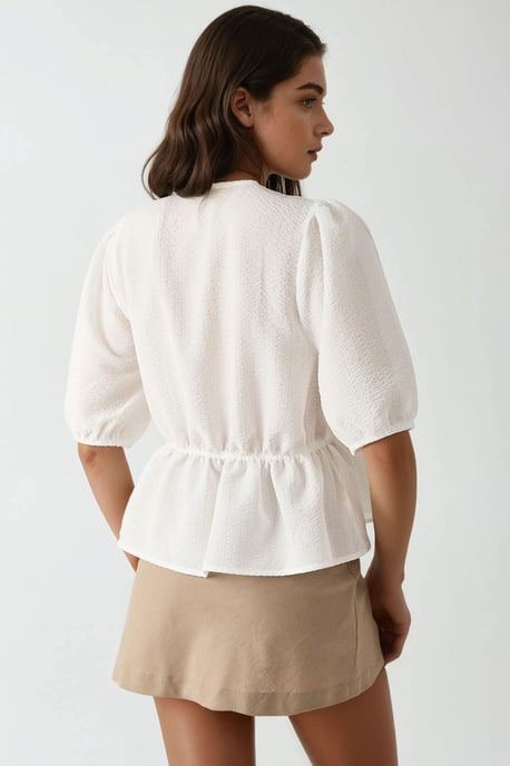Hiccup Strukturierte V-Ausschnitt-Bluse - Weiß - Image 4