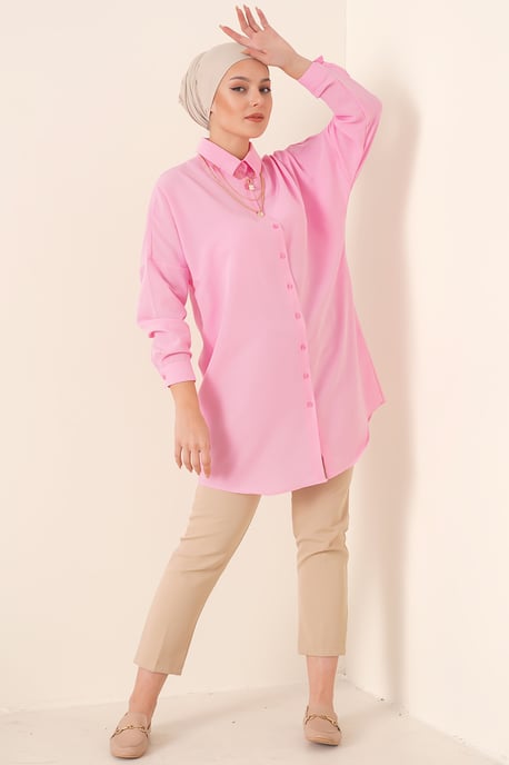 Langes Popeline-Shirt mit Knopfverschluss - Image 2