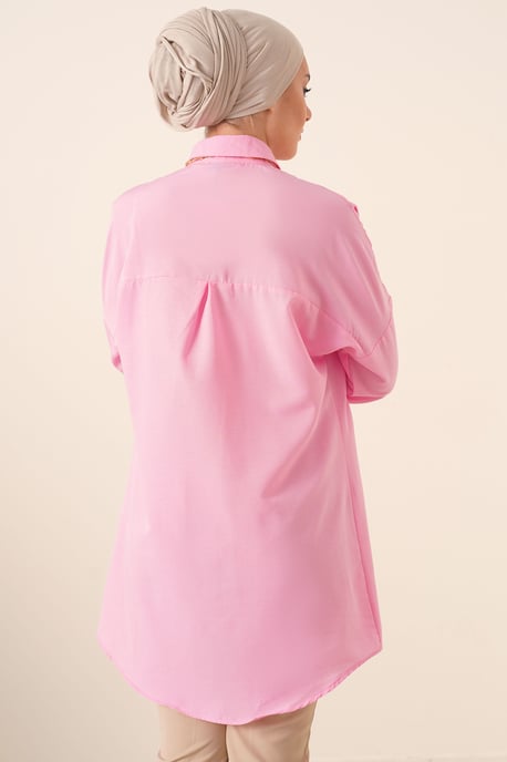 Langes Popeline-Shirt mit Knopfverschluss - Image 3