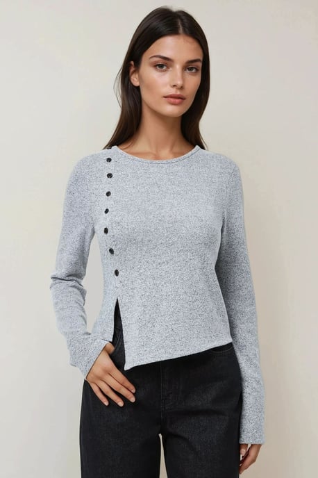 Strukturiertes Langarm-Button-Down Slim Fit Top - Image 1