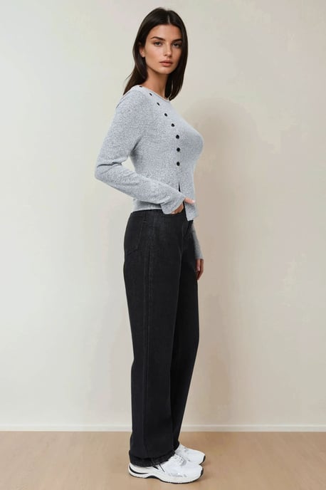 Strukturiertes Langarm-Button-Down Slim Fit Top - Image 2