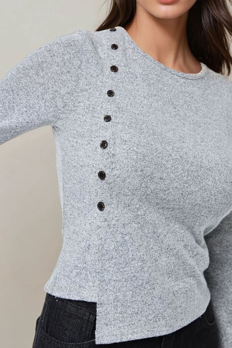 Strukturiertes Langarm-Button-Down Slim Fit Top - Image 3