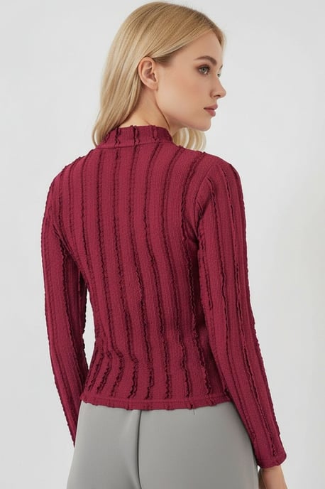 Strukturierte Slim-Fit Halbkragenbluse - Image 3