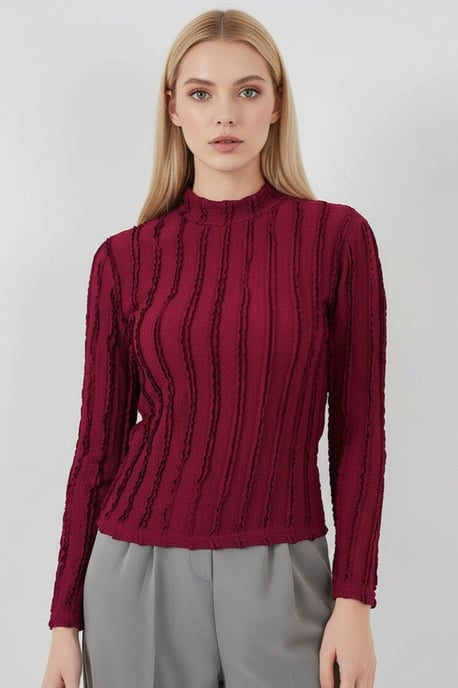 Strukturierte Slim-Fit Halbkragenbluse - Image 4