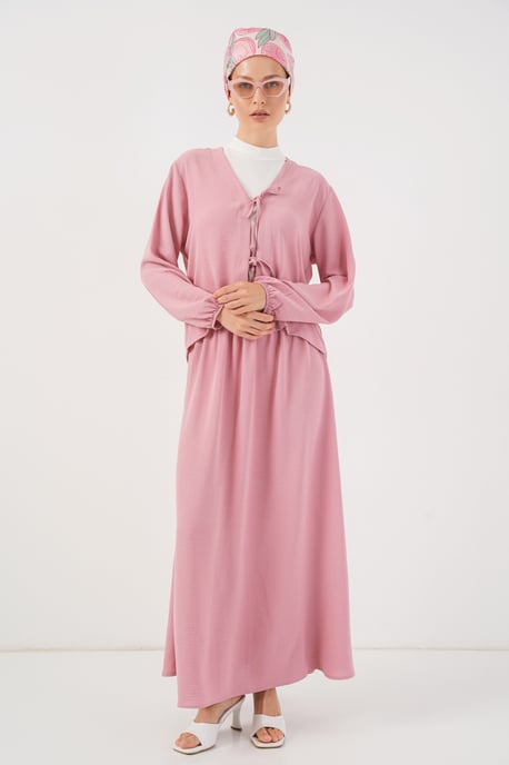 V-Ausschnitt Bluse mit Schleifenverschluss & Maxirock Zweiteiliges Set - Image 1