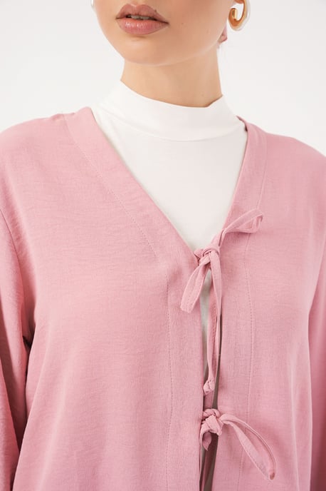 V-Ausschnitt Bluse mit Schleifenverschluss & Maxirock Zweiteiliges Set - Image 5