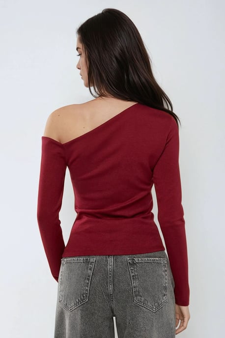 Asymmetrisches Hals Langarm Slim Fit Oberteil - Image 5