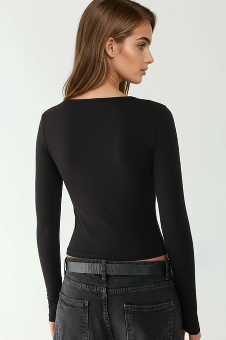 Slim Fit Soft Touch V-Ausschnitt Langarmtop - Image 4