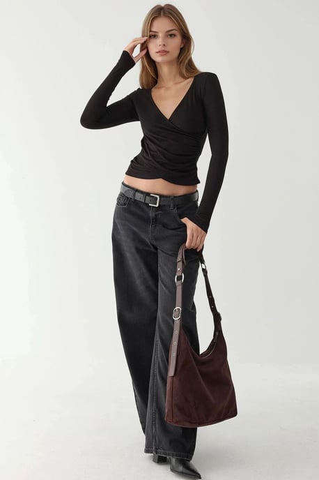 Slim Fit Soft Touch V-Ausschnitt Langarmtop - Image 6