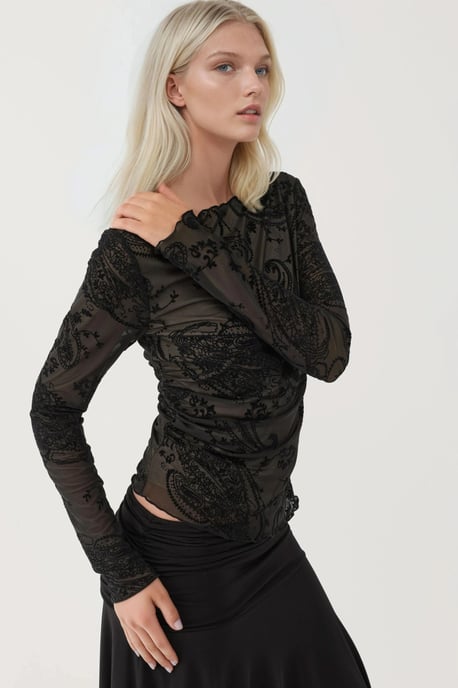 Langarm asymmetrische Tüllbluse - Image 2