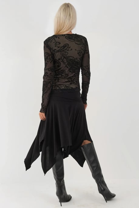 Langarm asymmetrische Tüllbluse - Image 3