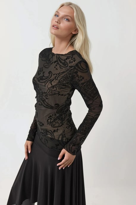 Langarm asymmetrische Tüllbluse - Image 4