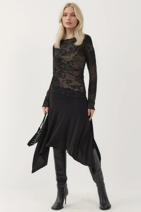 Langarm asymmetrische Tüllbluse - Image 5