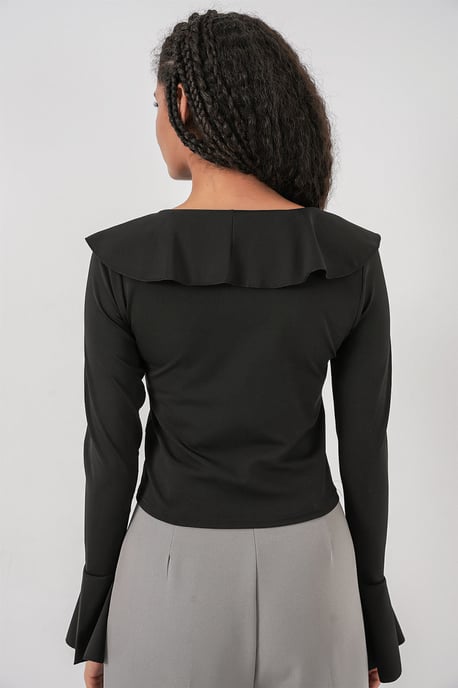 Rüschenshirt mit V-Ausschnitt und Crop-Design - Image 6