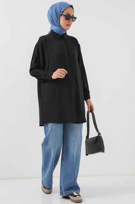Oversized Langarm-Bluse mit Knopfleiste und Hemdkragen - Image 2