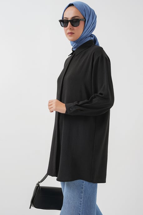Oversized Langarm-Bluse mit Knopfleiste und Hemdkragen - Image 3