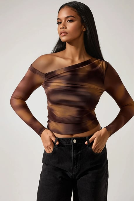 Asymmetrische Kragen-Tüllbluse - Image 1