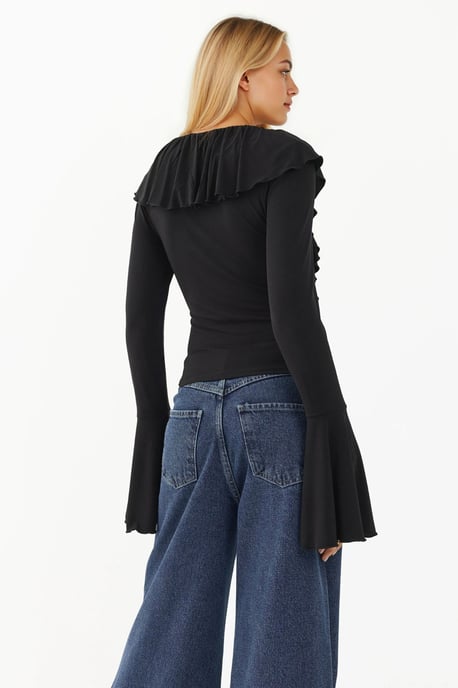 Rüschenshirt mit V-Ausschnitt aus elastischem Strick - Image 3