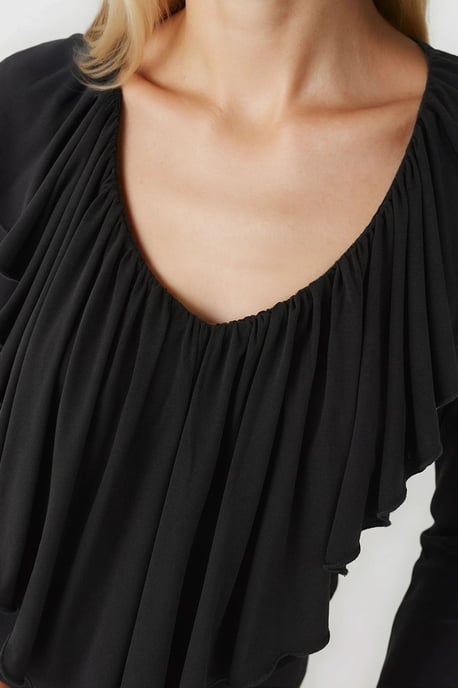Rüschenshirt mit V-Ausschnitt aus elastischem Strick - Image 6