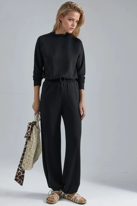 Modal Touch Halb-Turtleneck Bluse & Elastische Taillenhose - Image 1
