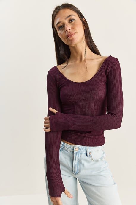 Slim Fit Langarm Bluse mit U-Ausschnitt - Image 2