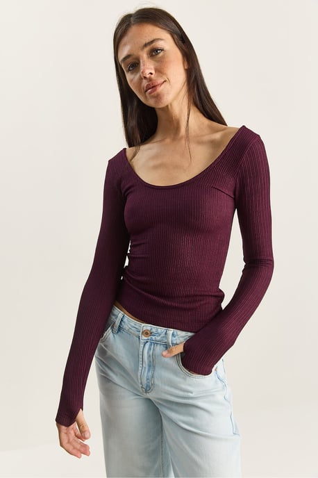 Slim Fit Langarm Bluse mit U-Ausschnitt - Image 3