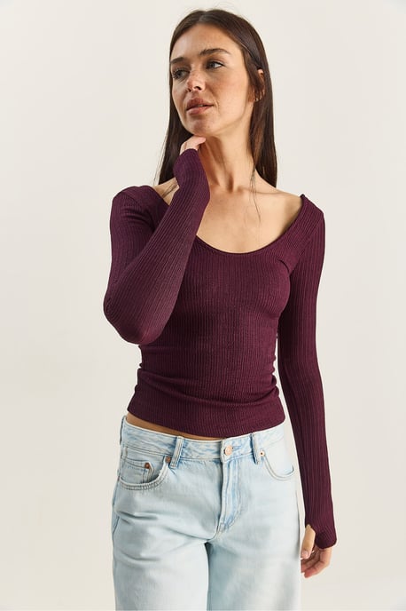 Slim Fit Langarm Bluse mit U-Ausschnitt - Image 4