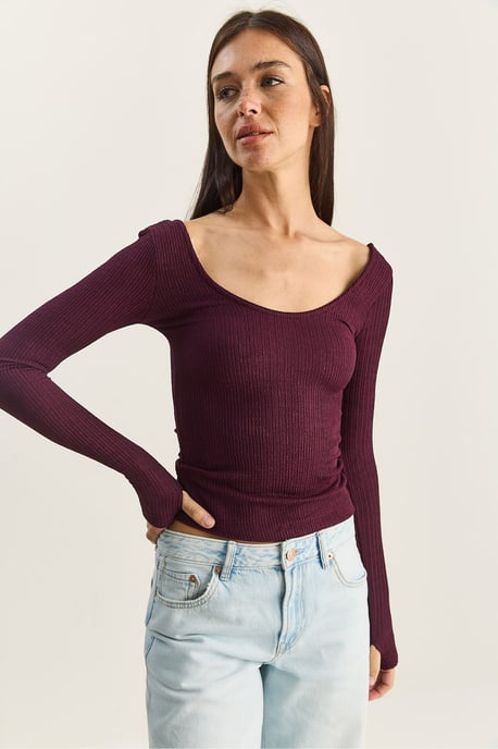 Slim Fit Langarm Bluse mit U-Ausschnitt - Image 5