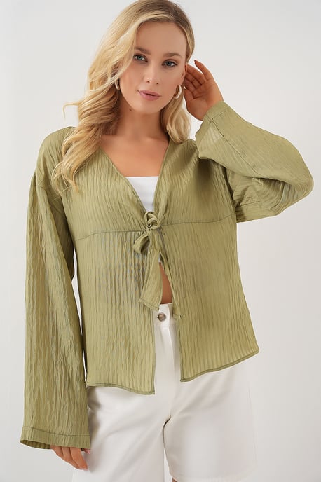 V-Ausschnitt Bluse mit Schleife - Image 1