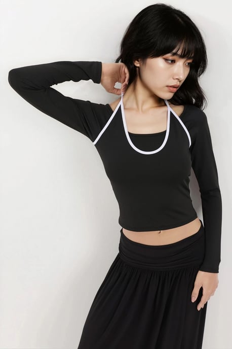 Halter-Neck Langarm Strickoberteil - Image 6